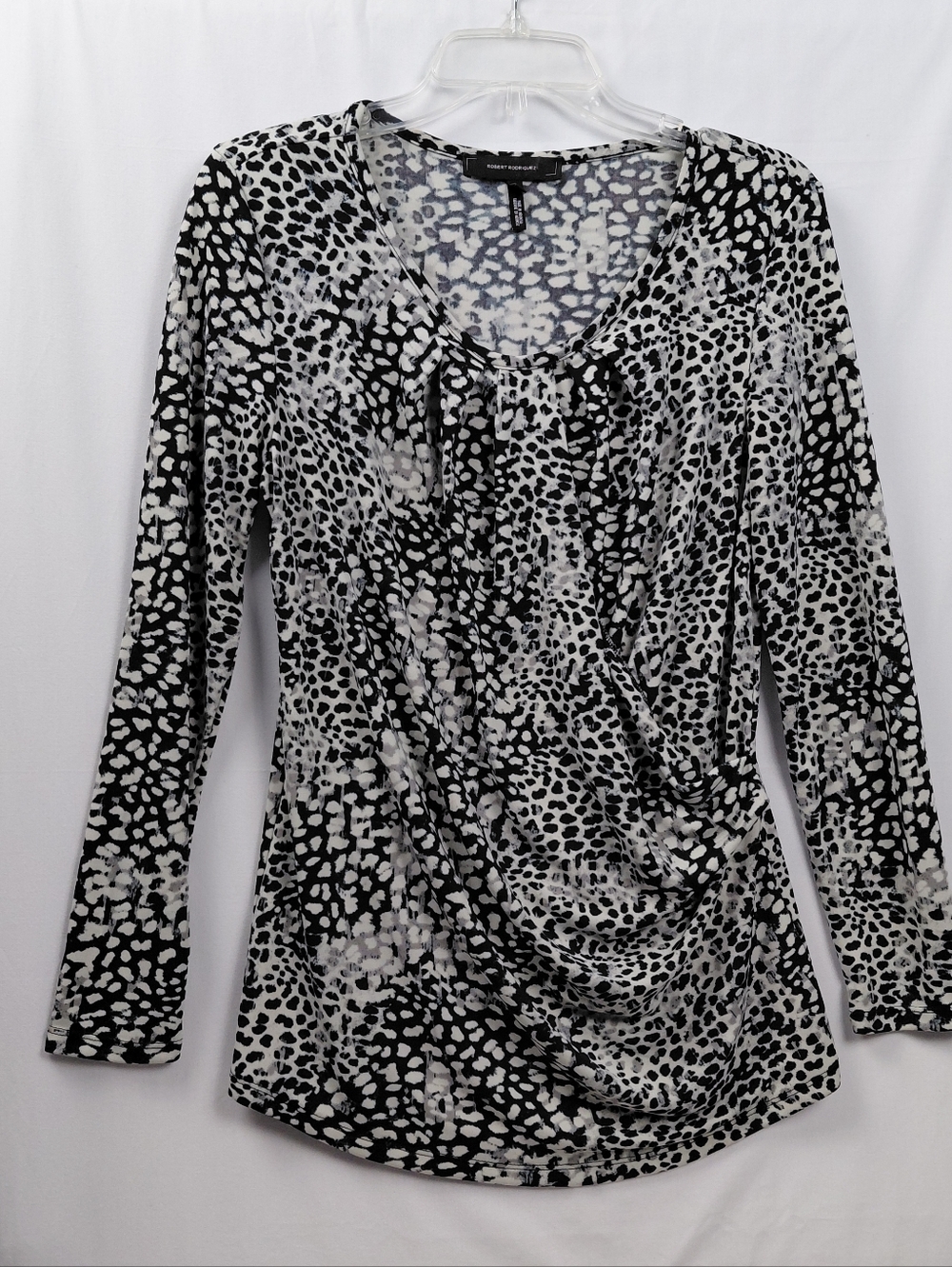 Robert Rodriguez Natalie Faux Wrap Blouse Black White Animal Print Women's Sz Sm